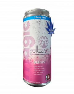 pink and white can of magic seltzer in berry flavor